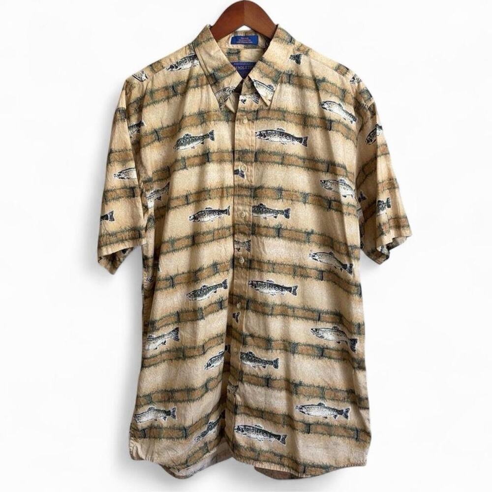Pendleton Fish AOP Fishing Funny Outdoor Hiking Camping Mens L Button Up Shirt